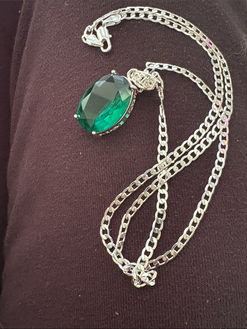 Emerald Green Crystal Pendant Necklace - Sterling Silver Chain